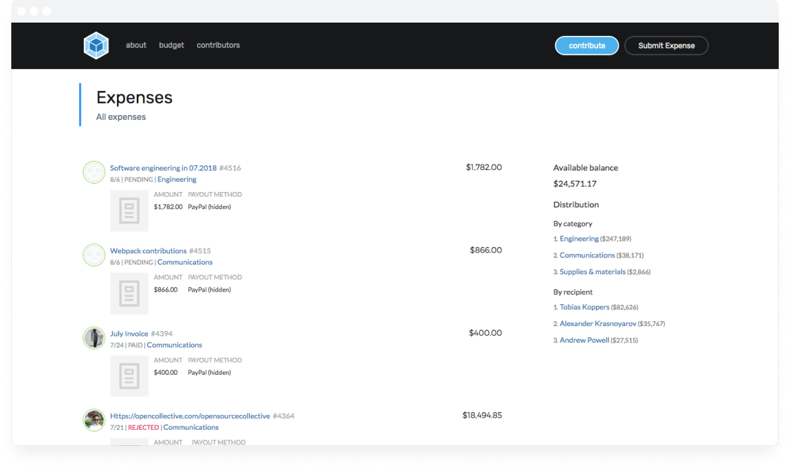 Expenses page screenshot